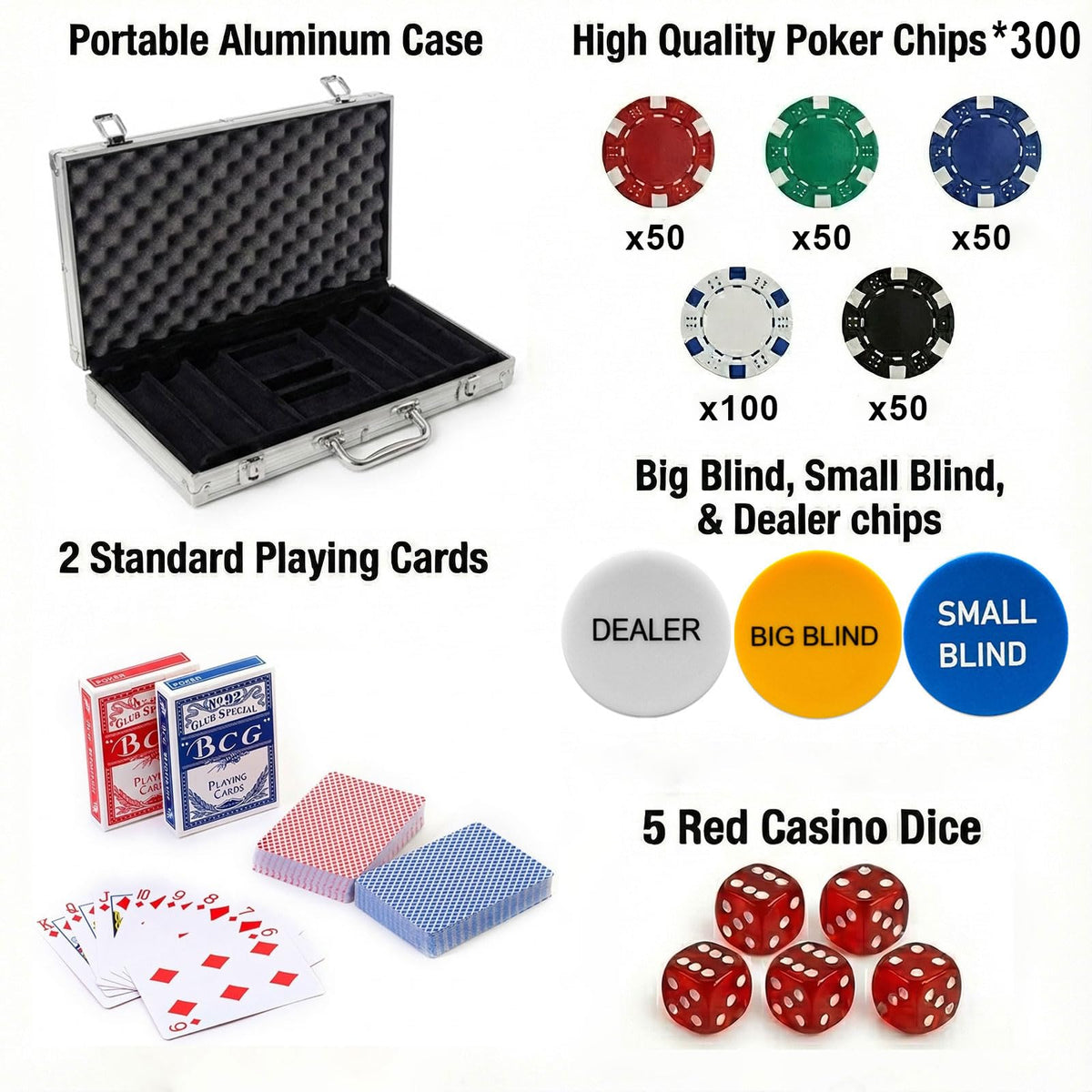SEAYO Poker Set with Aluminum Case 300 Chips for Casino Home Game Night DEMO