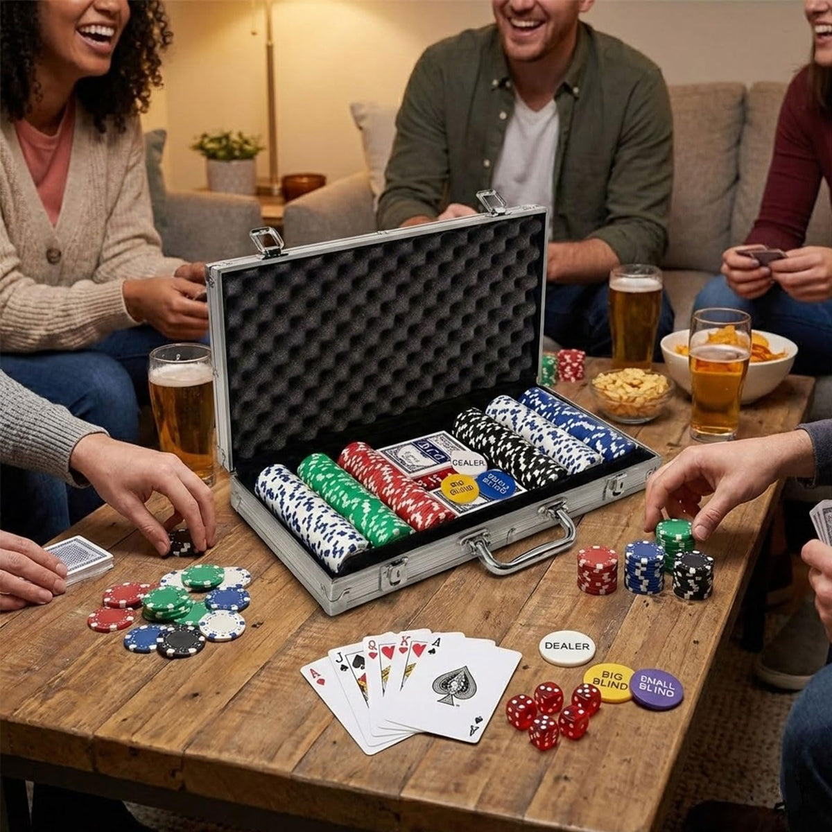SEAYO Poker Set with Aluminum Case 300 Chips for Casino Home Game Night DEMO