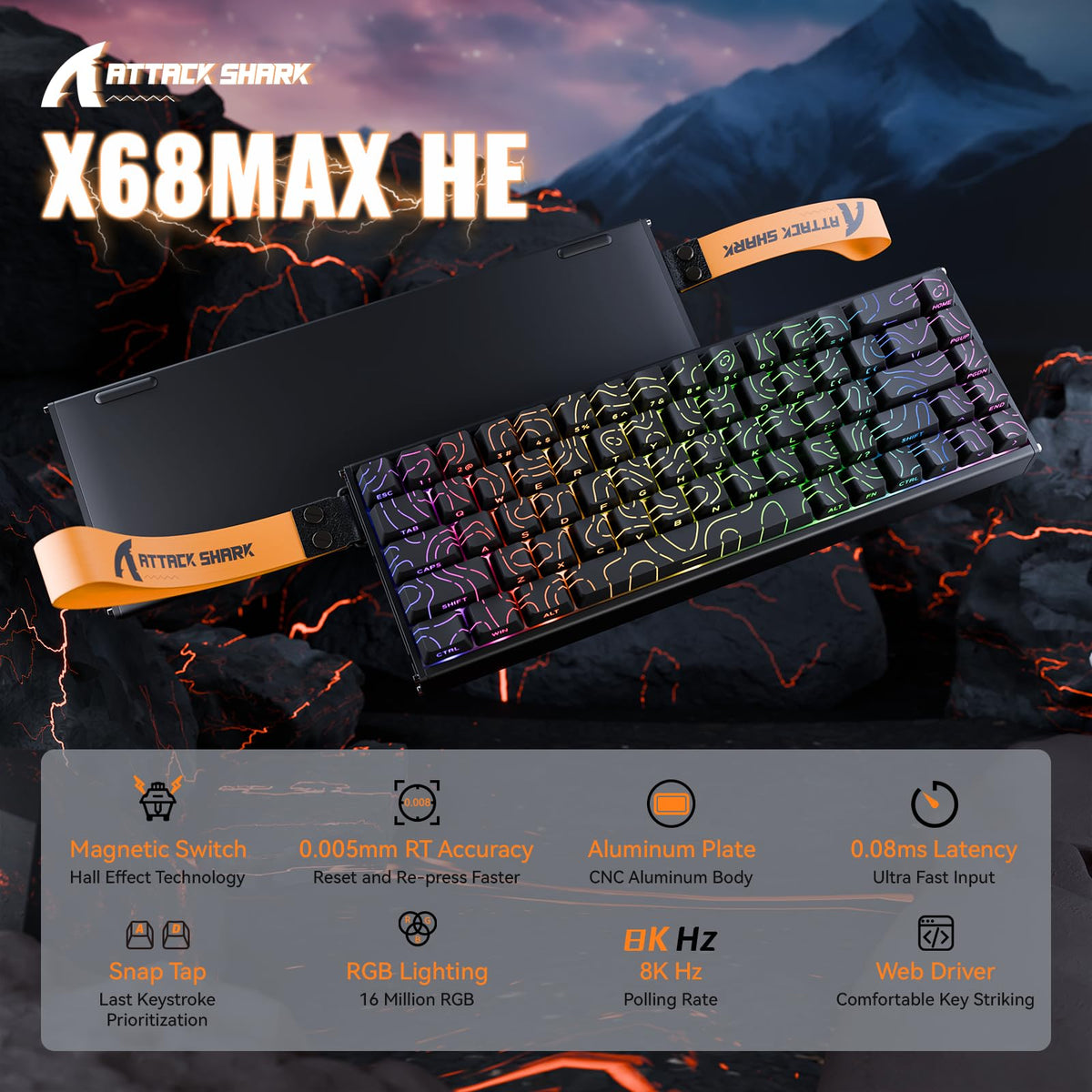 ATTACK SHARK Mechanical Gaming Keyboard, Creamy TKL RGB Black Contour DEMO