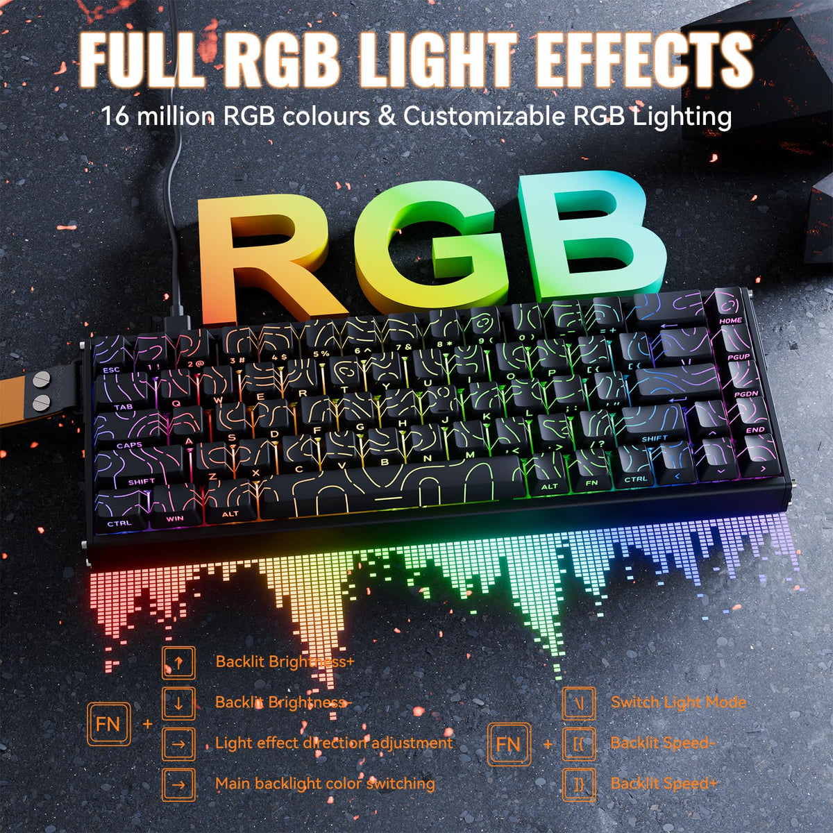 ATTACK SHARK Mechanical Gaming Keyboard, Creamy TKL RGB Black Contour DEMO