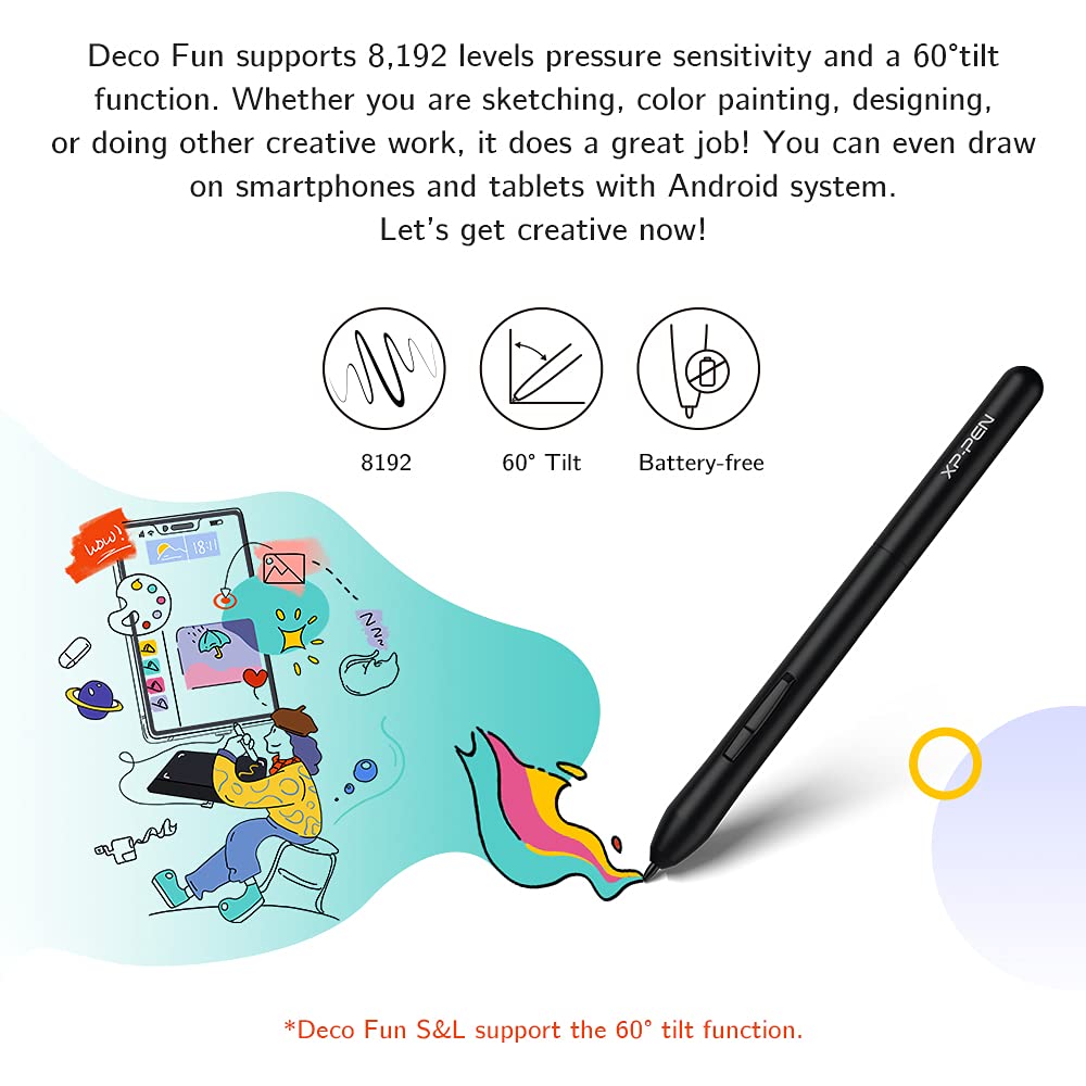 XPPen Deco Fun L Digital Drawing Tablet for Graphic Design & Art, Black DEMO