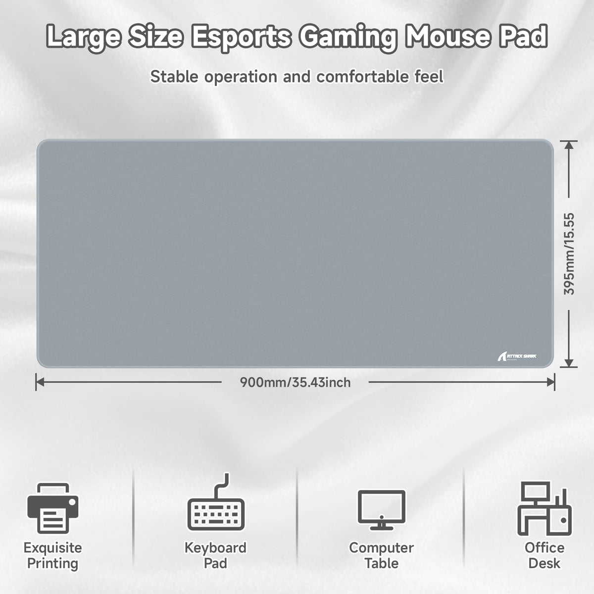 ATTACK SHARK Gray Large Gaming Mouse Pad, 90L x 40W cm, Oversized Desk Mat NEW