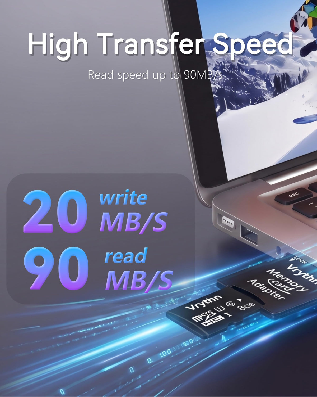 Vrythn 8GB Micro SD Card with Adapter, High Speed up to 90MB/s, Black NEW