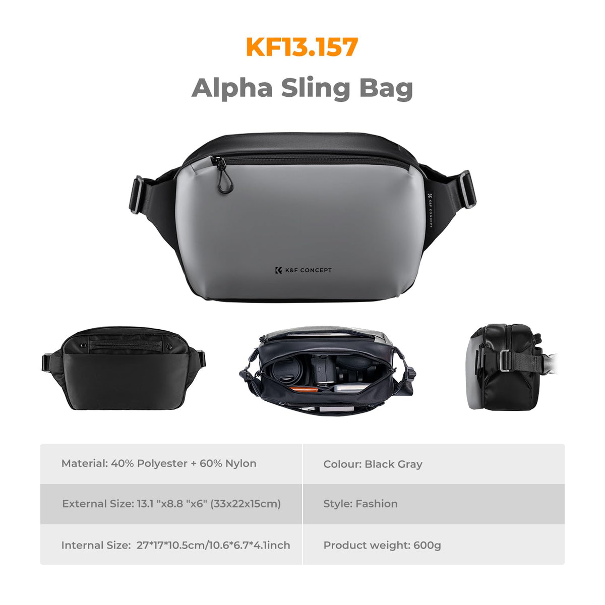 K&F CONCEPT Unisex 2-in-1 Sling Bag 10L Everyday Shoulder Multifunction NEW