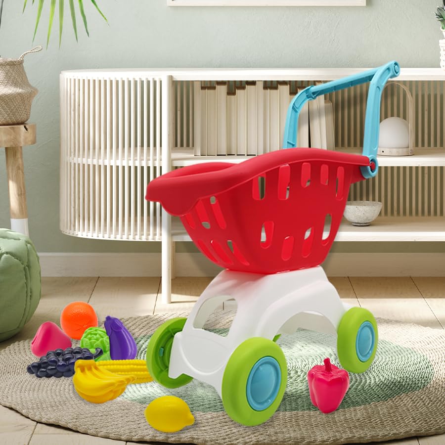 MENGBEI Kids Sets Shopping Cart Pretend Play Toys Food Trolley Toddlers Red NEW
