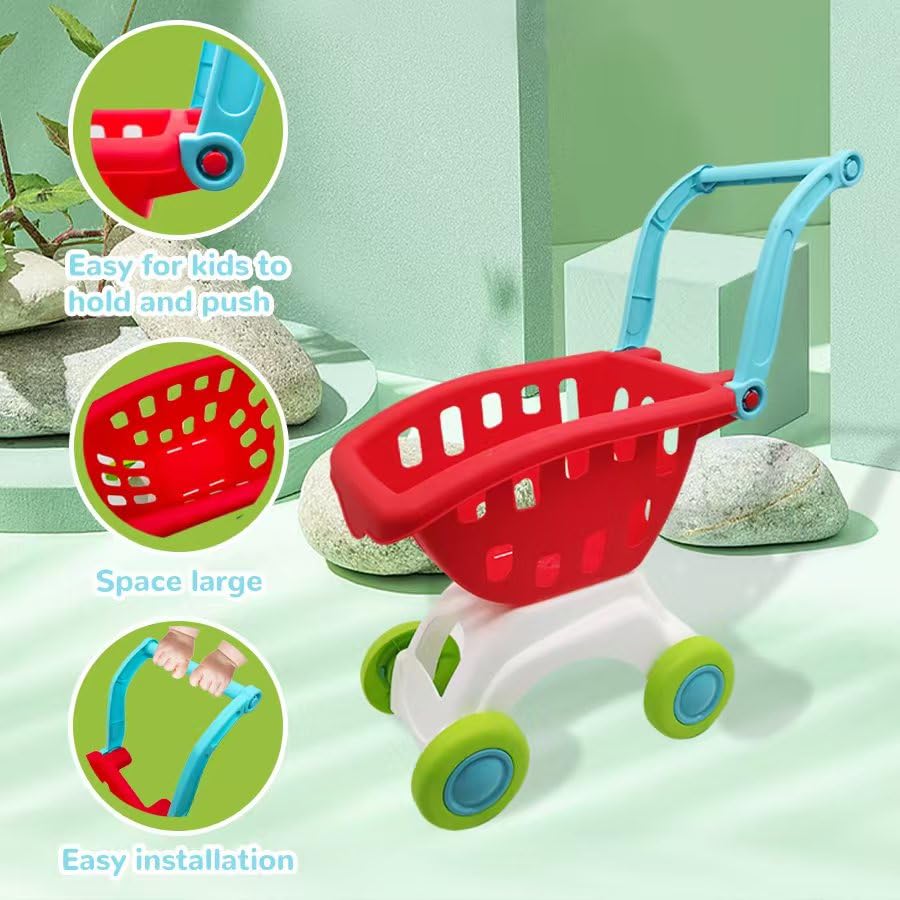 MENGBEI Kids Sets Shopping Cart Pretend Play Toys Food Trolley Toddlers Red NEW