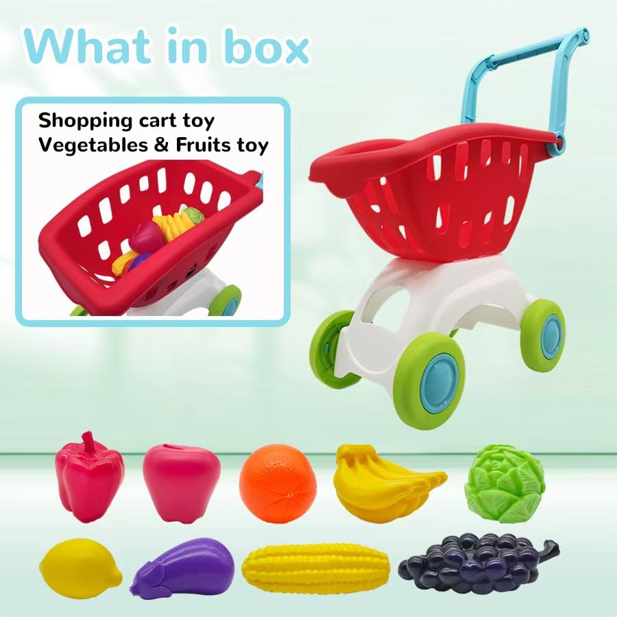 MENGBEI Kids Sets Shopping Cart Pretend Play Toys Food Trolley Toddlers Red NEW
