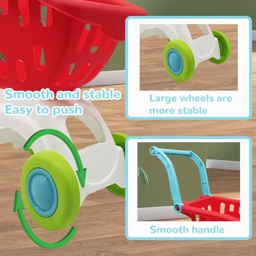 MENGBEI Kids Sets Shopping Cart Pretend Play Toys Food Trolley Toddlers Red NEW