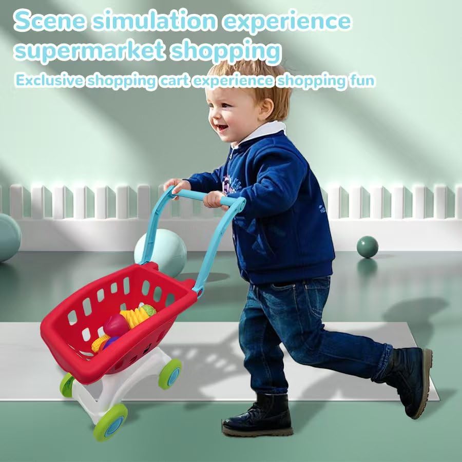 MENGBEI Kids Sets Shopping Cart Pretend Play Toys Food Trolley Toddlers Red NEW