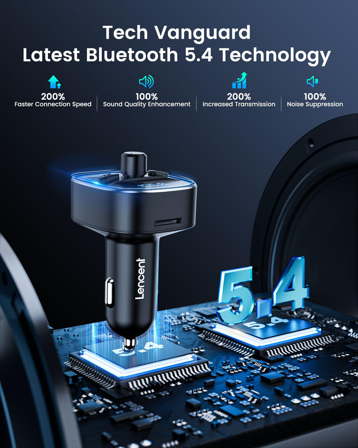 LENCENT Bluetooth Input Adapters 5.4 FM Transmitter Car Adapter 48W PD 30W NEW