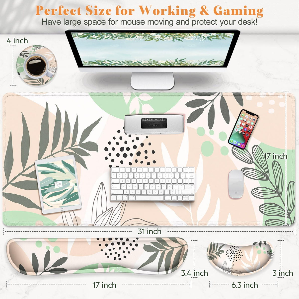 Gimars 3-Piece Desk Accessory Set Ergonomic Keyboard Wrist Rest Mouse Pad NEW