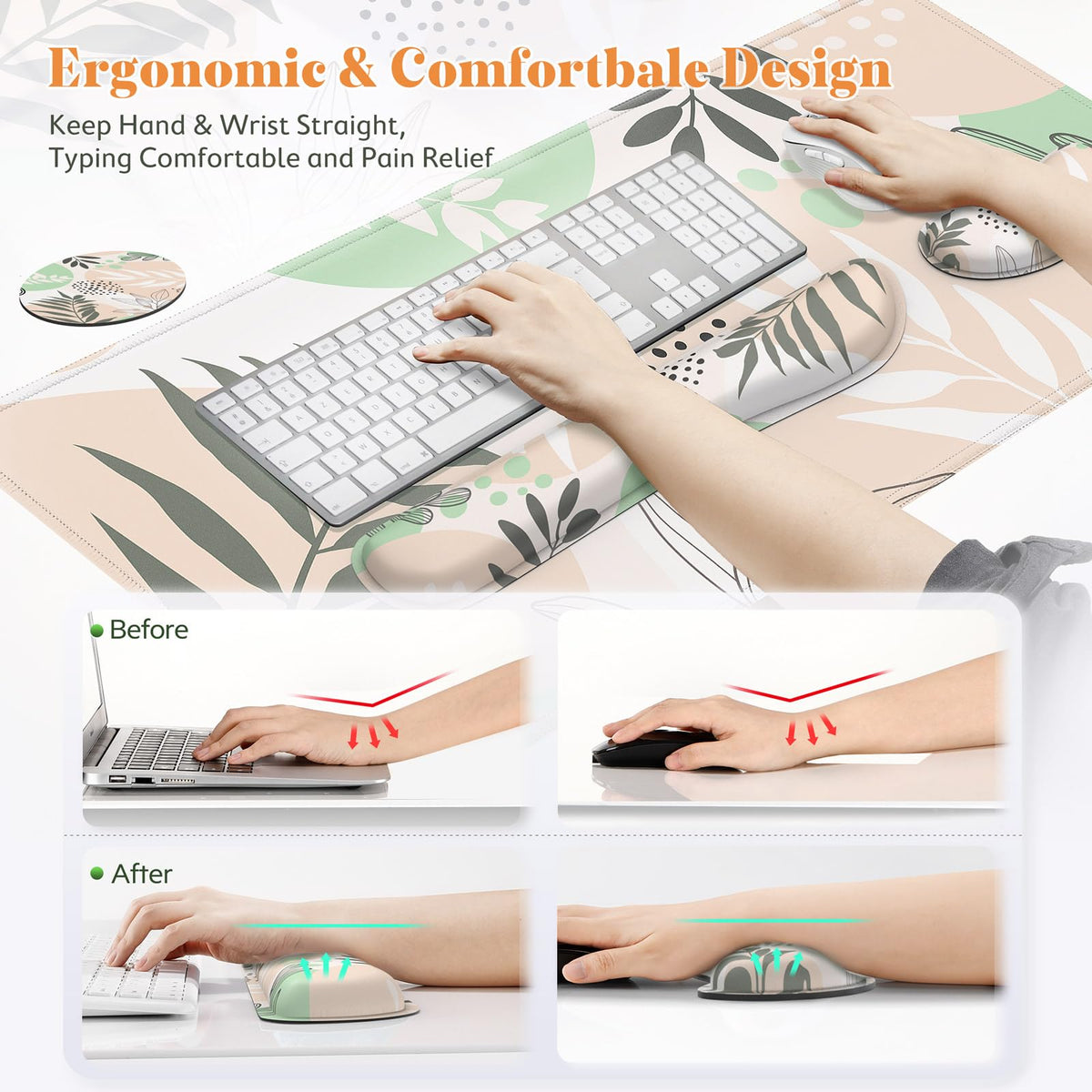 Gimars 3-Piece Desk Accessory Set Ergonomic Keyboard Wrist Rest Mouse Pad NEW