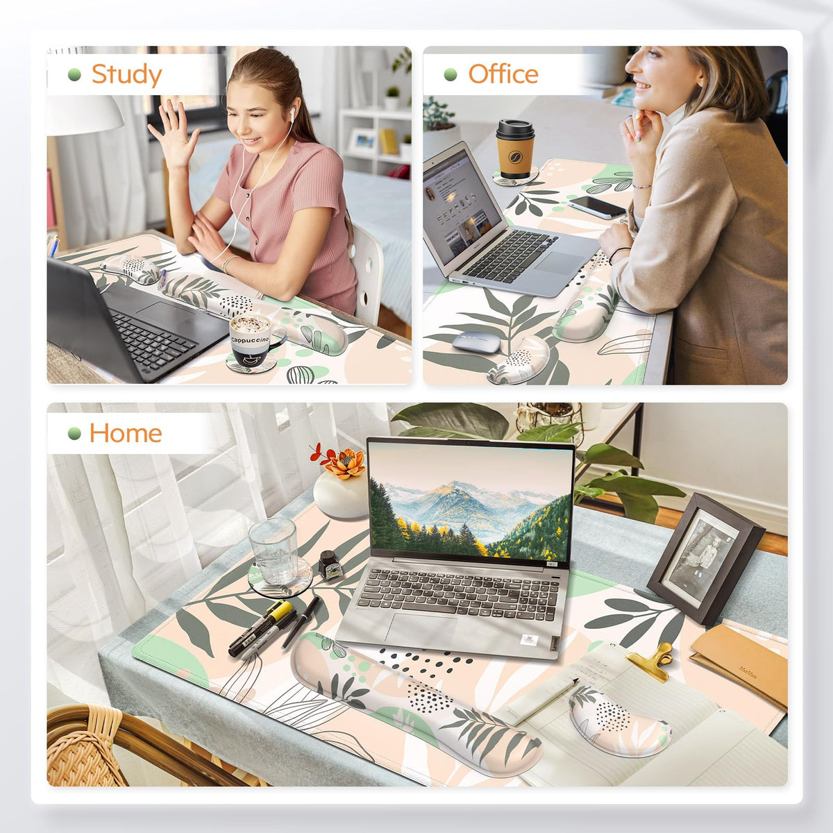 Gimars 3-Piece Desk Accessory Set Ergonomic Keyboard Wrist Rest Mouse Pad NEW