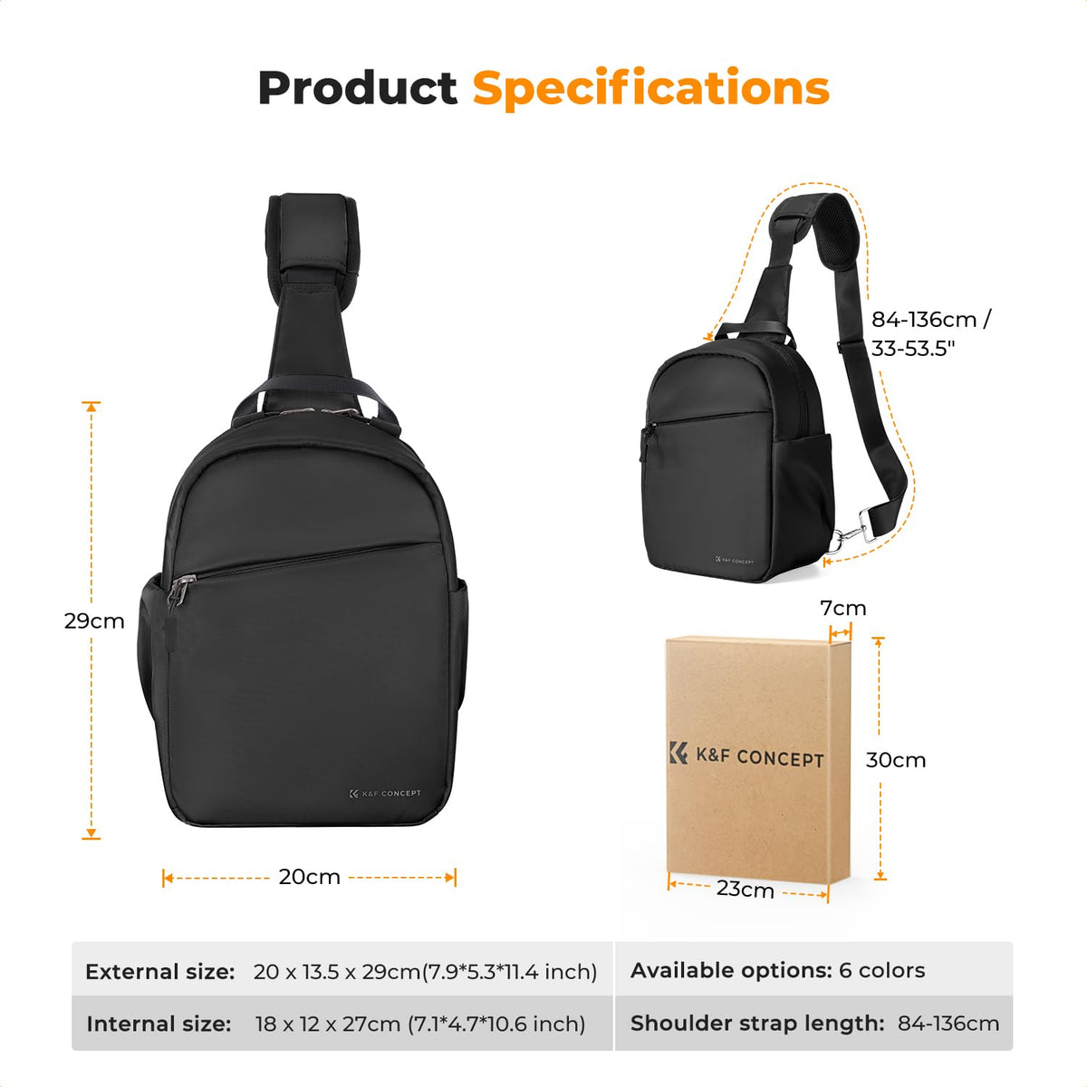 K&F Concept 5L Camera Sling Bag Crossbody for Photographers, Black Size 5L NEW
