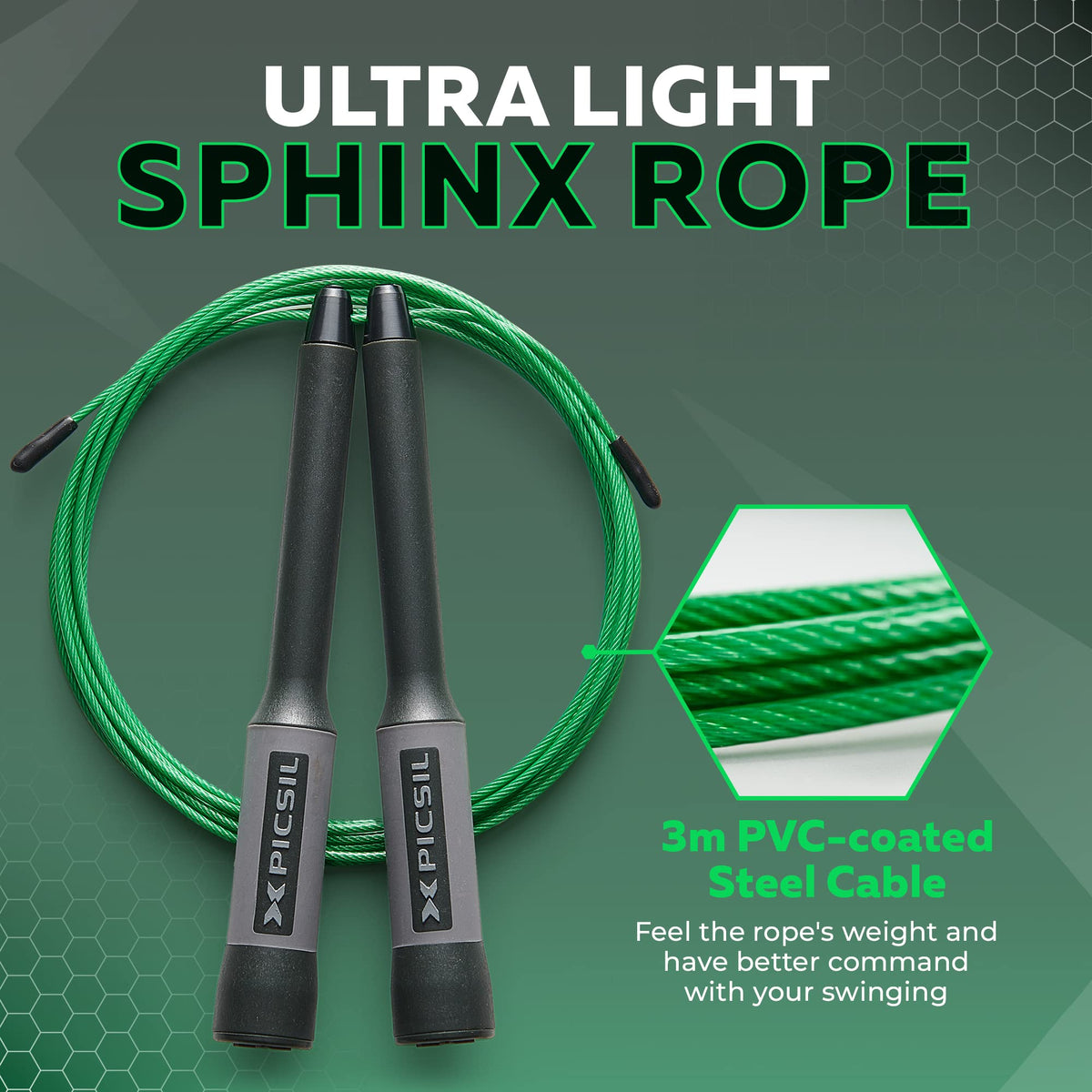 PICSIL Lightweight Speed Jump Rope for All Skill Levels Black Green Durable NEW