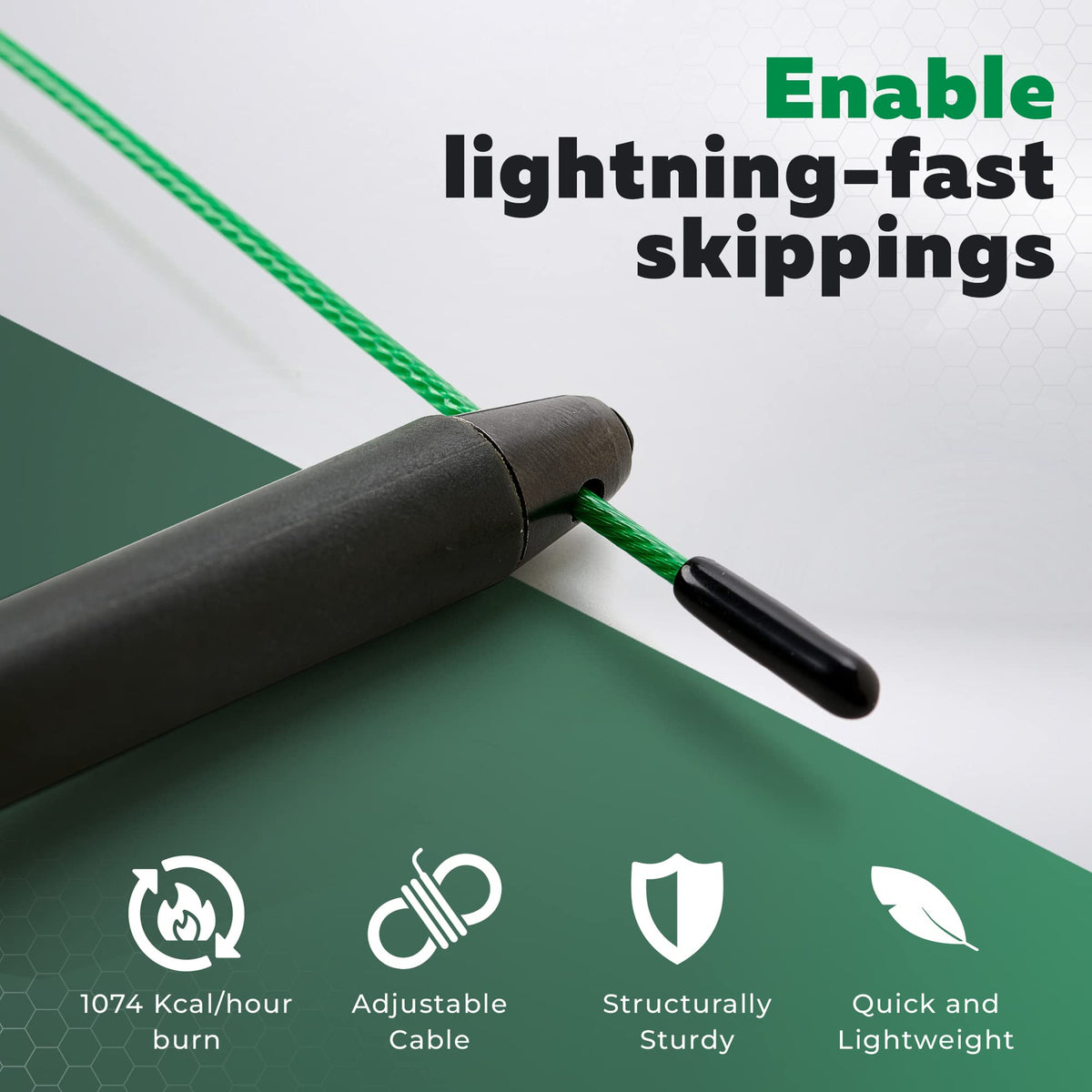 PICSIL Lightweight Speed Jump Rope for All Skill Levels Black Green Durable NEW