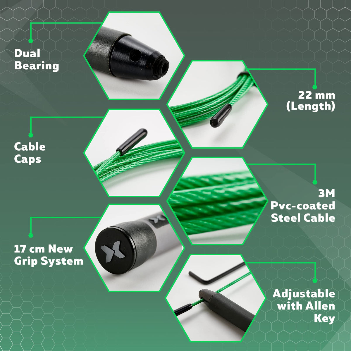PICSIL Lightweight Speed Jump Rope for All Skill Levels Black Green Durable NEW