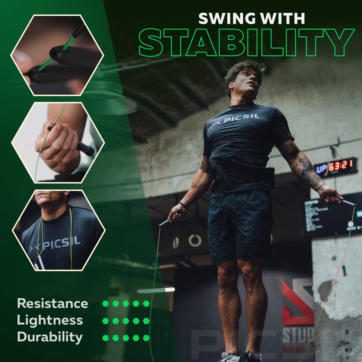 PICSIL Lightweight Speed Jump Rope for All Skill Levels Black Green Durable NEW
