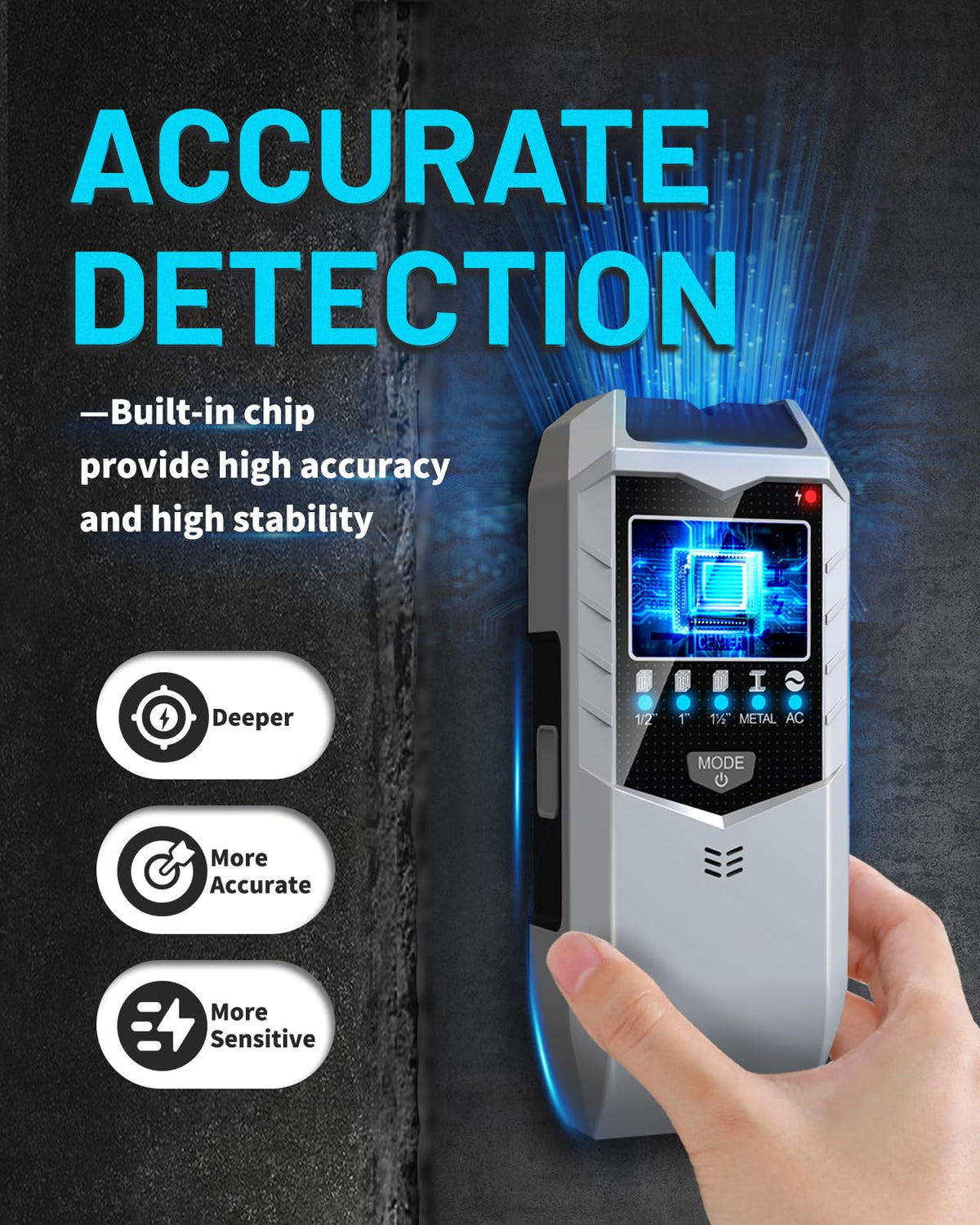 Koaluxe Portable 5-in-1 Wall Scanner Stud Sensor with LCD Display Silver DEMO