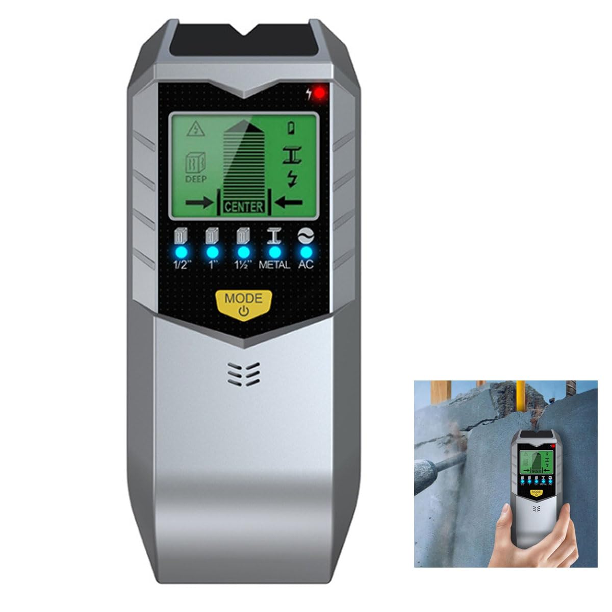 Koaluxe Portable 5-in-1 Wall Scanner Stud Sensor with LCD Display Silver DEMO