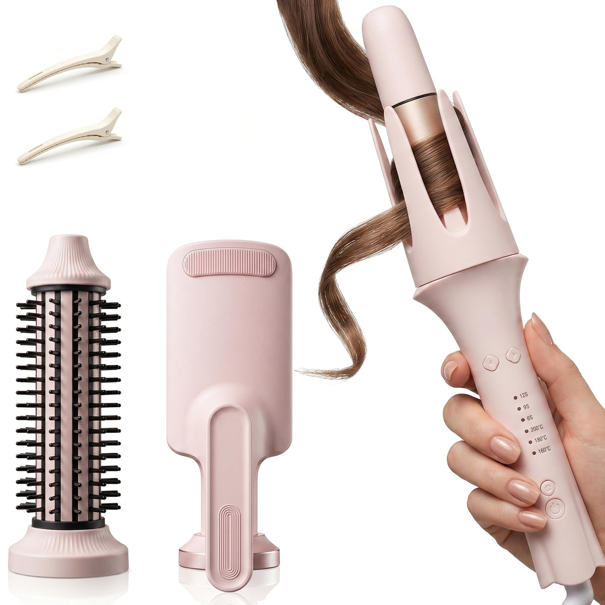 Vibraroo 3-in-1 Automatic Rotating Curling Iron with 32mm Barrel in Pink DEMO