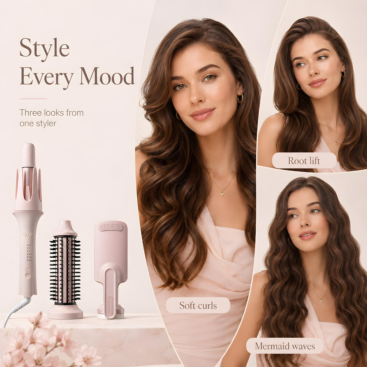 Vibraroo 3-in-1 Automatic Rotating Curling Iron with 32mm Barrel in Pink DEMO