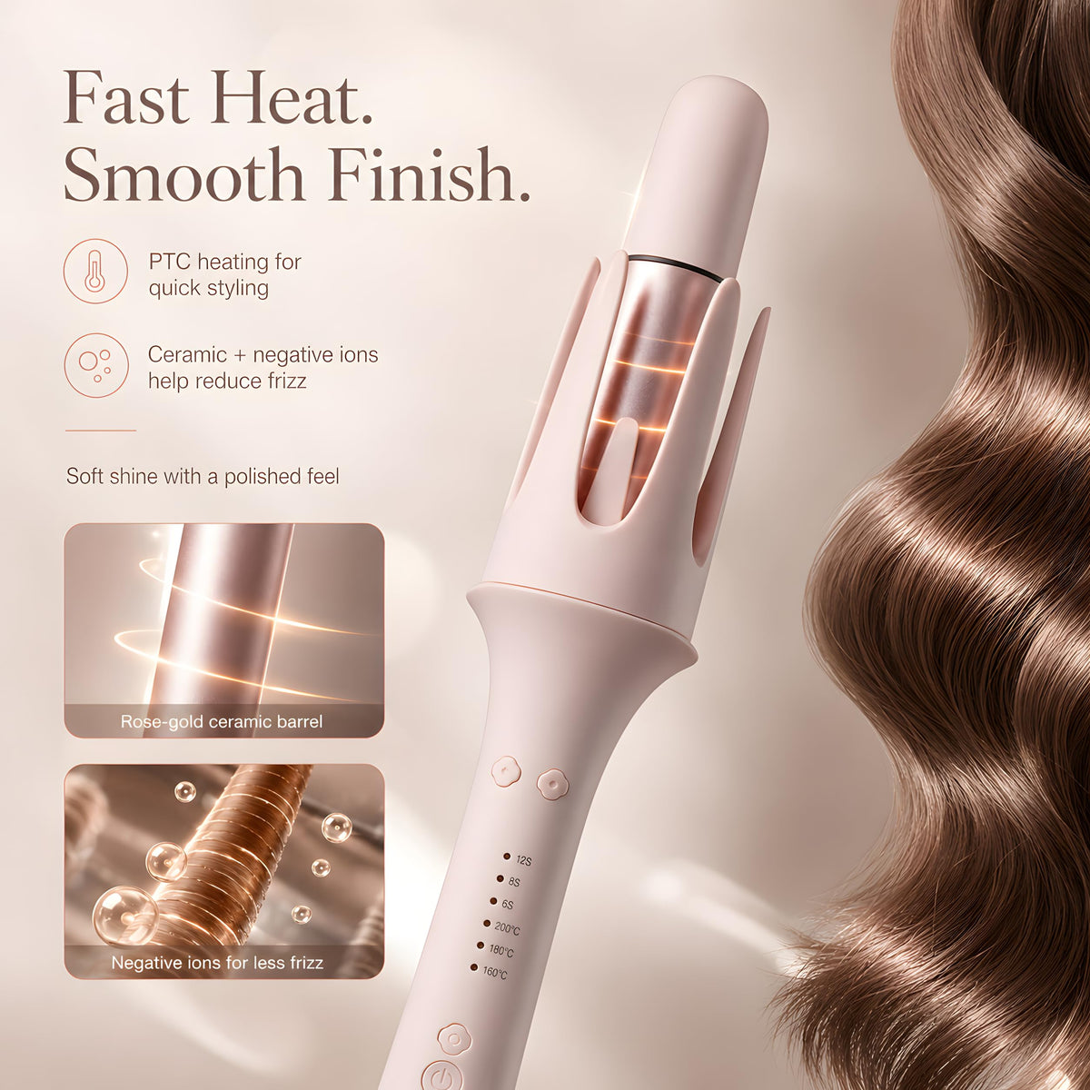 Vibraroo 3-in-1 Automatic Rotating Curling Iron with 32mm Barrel in Pink DEMO