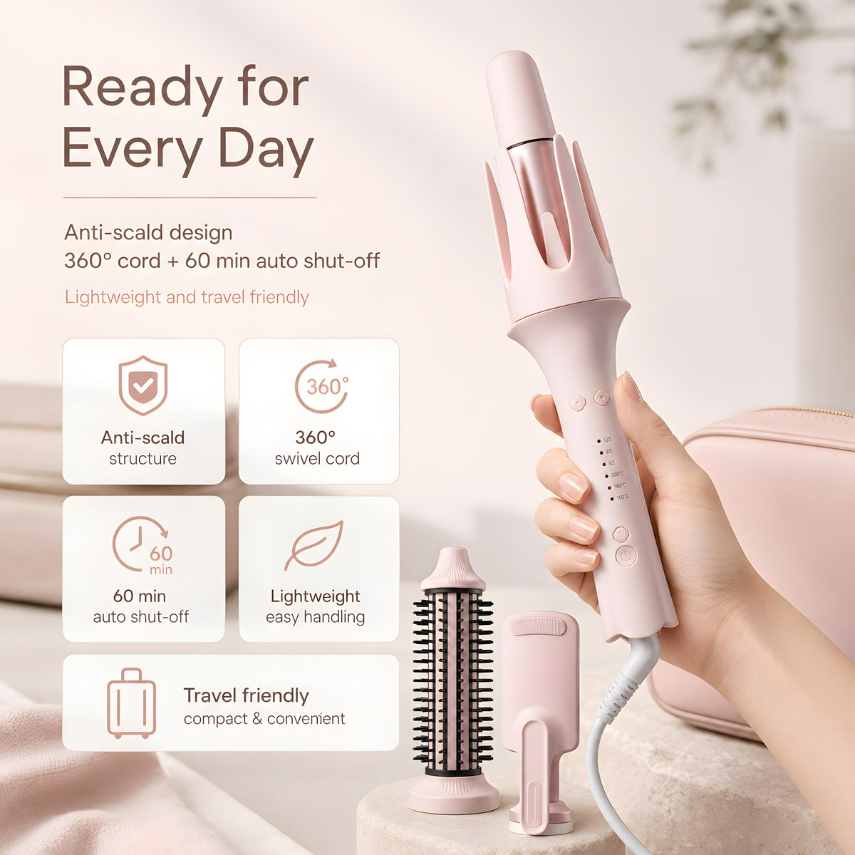 Vibraroo 3-in-1 Automatic Rotating Curling Iron with 32mm Barrel in Pink DEMO