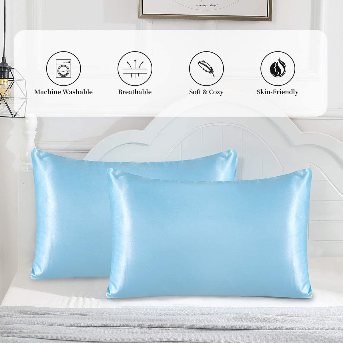SANOOR Mulberry Silk Pillowcases for Hair & Skin Soft Breathable Sky Blue NEW