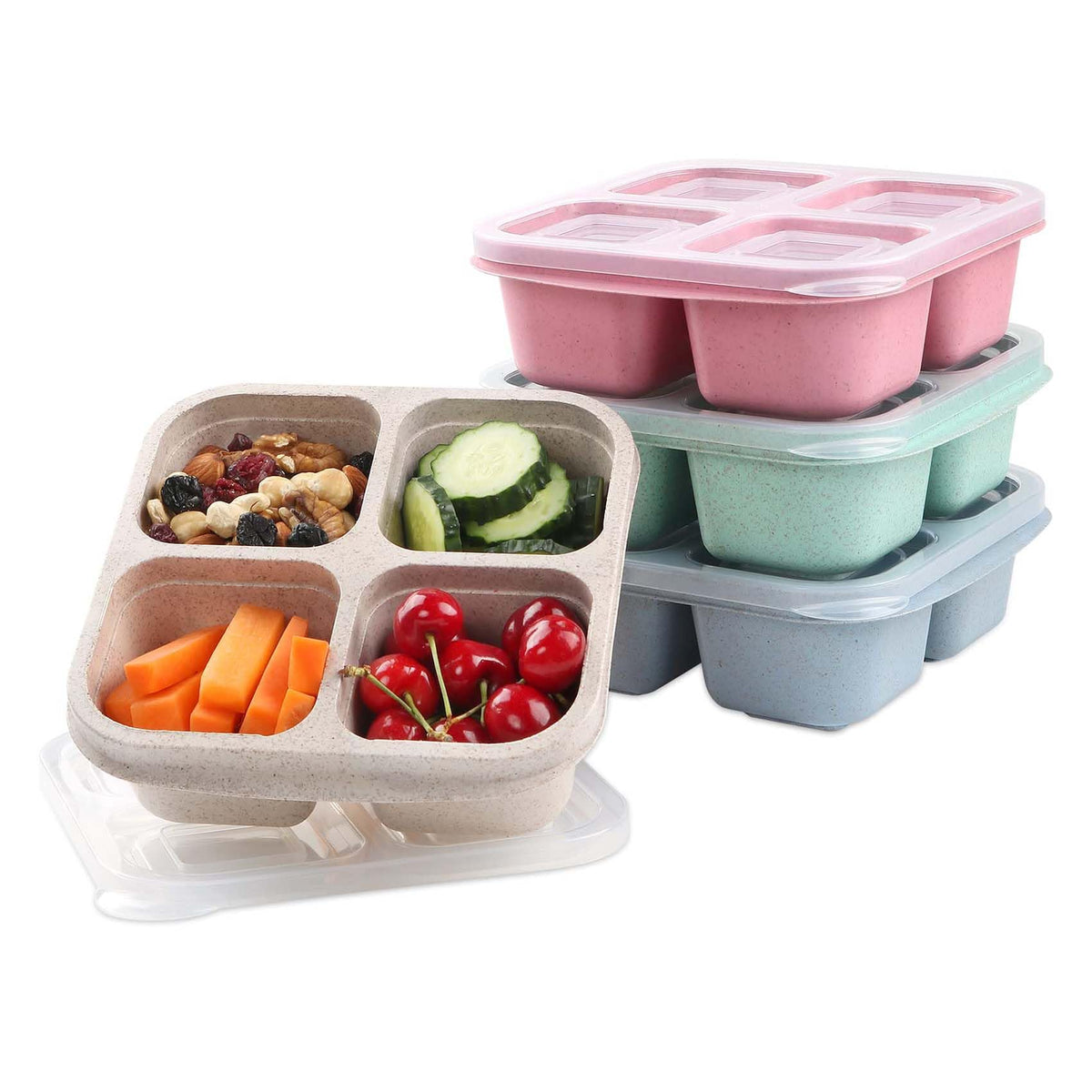 AIDERLY Multi-Colour Container Sets Reusable Divided Lunch Bento Boxes 4 NEW