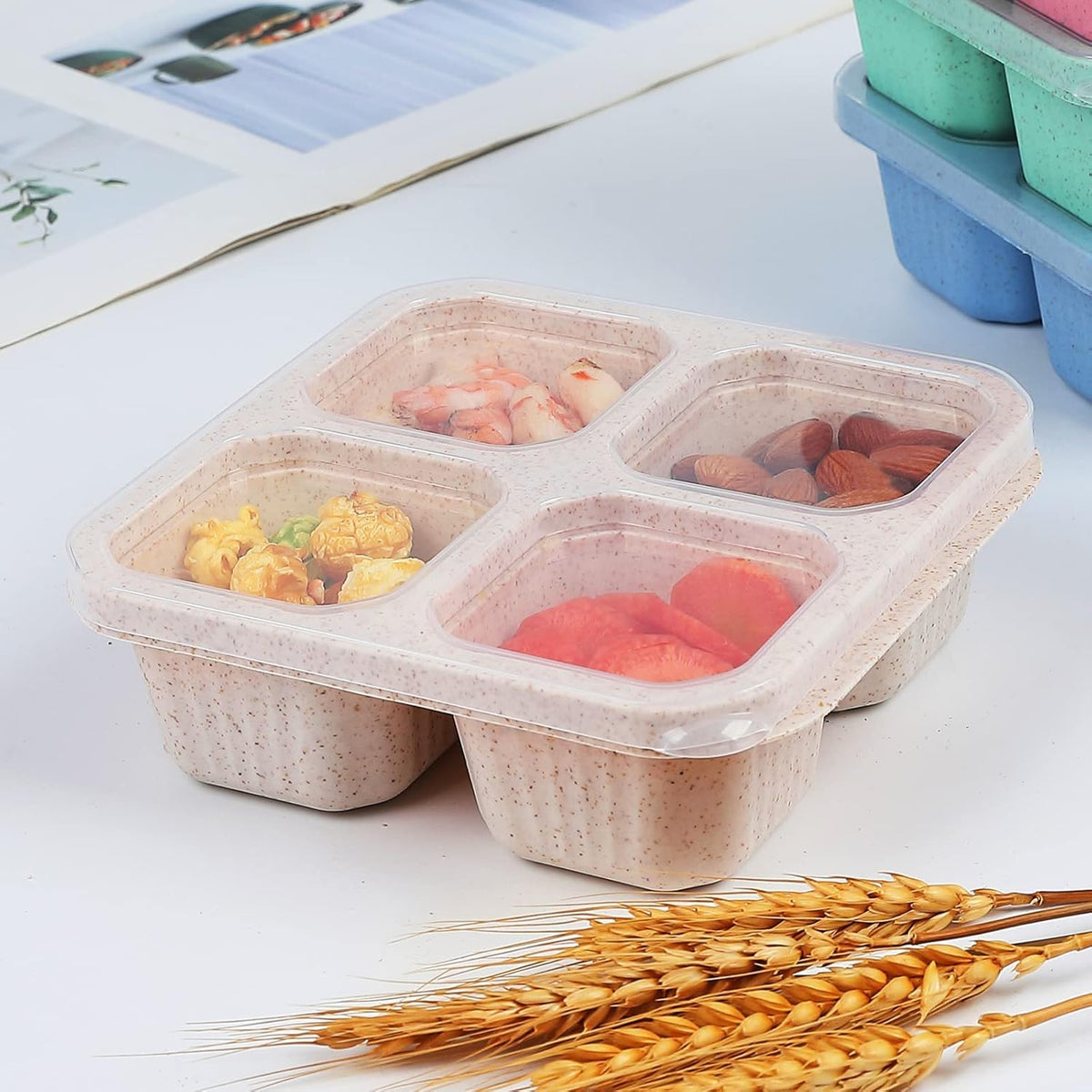 AIDERLY Multi-Colour Container Sets Reusable Divided Lunch Bento Boxes 4 NEW