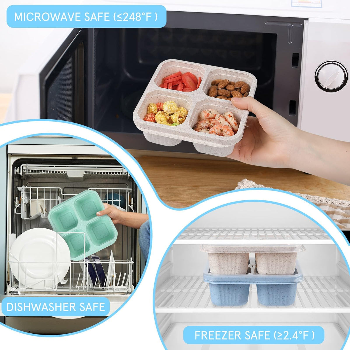 AIDERLY Multi-Colour Container Sets Reusable Divided Lunch Bento Boxes 4 NEW
