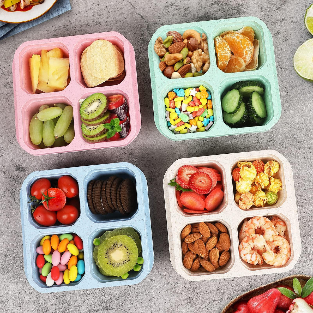 AIDERLY Multi-Colour Container Sets Reusable Divided Lunch Bento Boxes 4 NEW