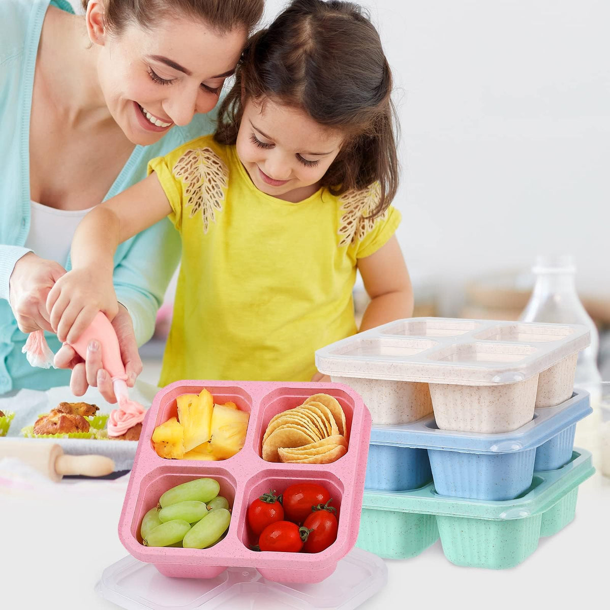 AIDERLY Multi-Colour Container Sets Reusable Divided Lunch Bento Boxes 4 NEW