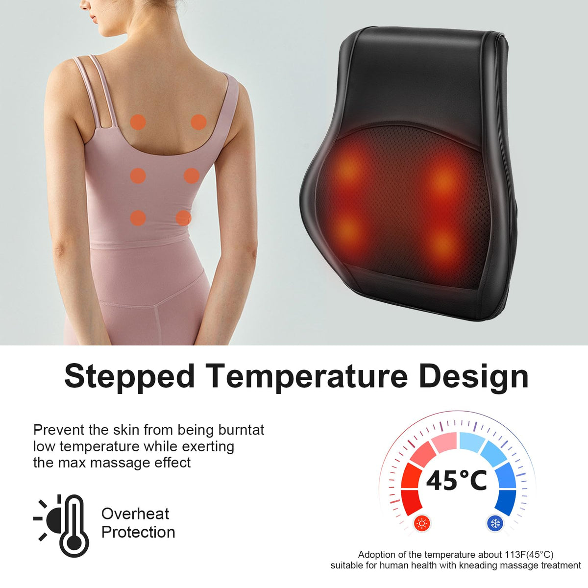 Kovizen Electric Kneading Massage Pillow with 3D Nodes & Heat for Back NEW