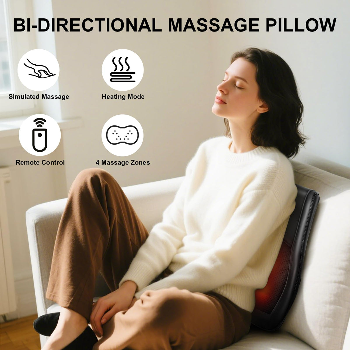 Kovizen Electric Kneading Massage Pillow with 3D Nodes & Heat for Back NEW