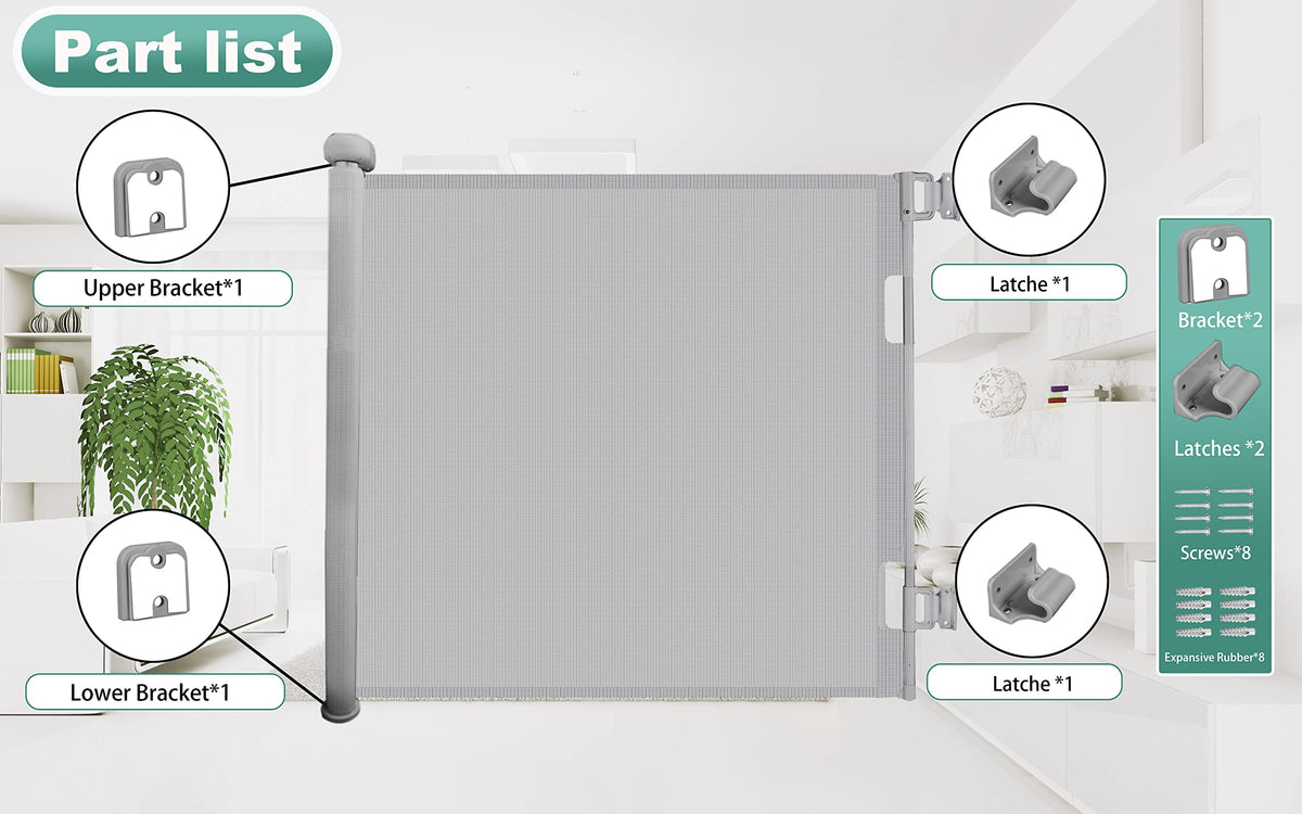 Sulishang Durable 33" High Mesh Retractable Safety Gate Up To 180cm Grey DEMO