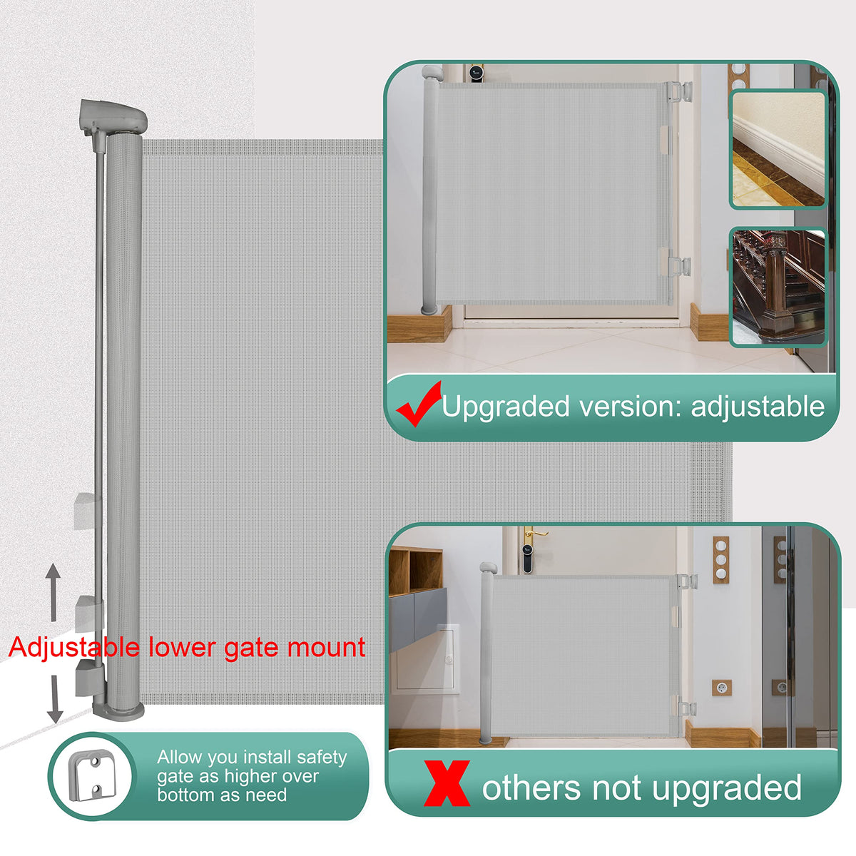 Sulishang Durable 33" High Mesh Retractable Safety Gate Up To 180cm Grey DEMO