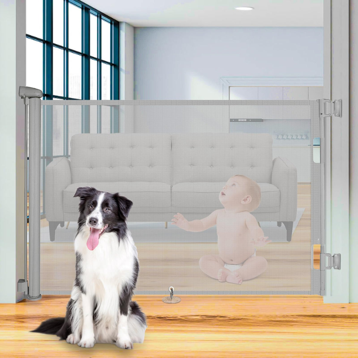 Sulishang Durable 33" High Mesh Retractable Safety Gate Up To 180cm Grey DEMO