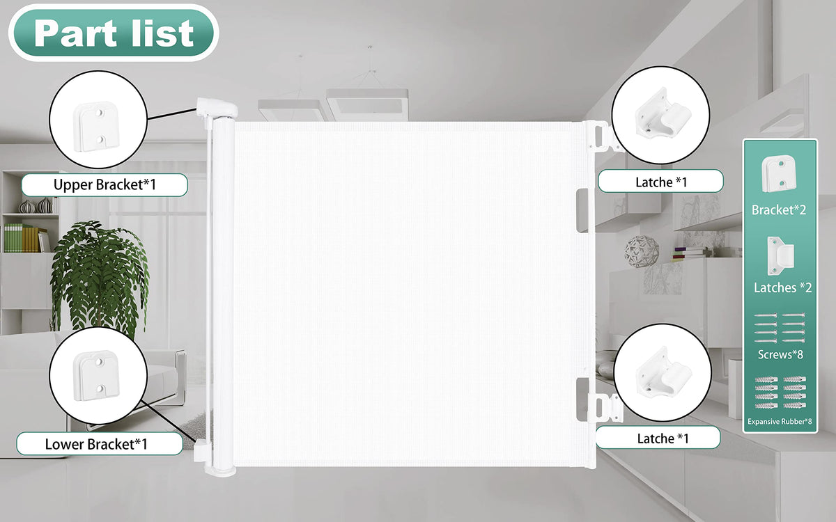 Sulishang Durable 33" Height Mesh Retractable Safety Gate Up To 180cm White DEMO