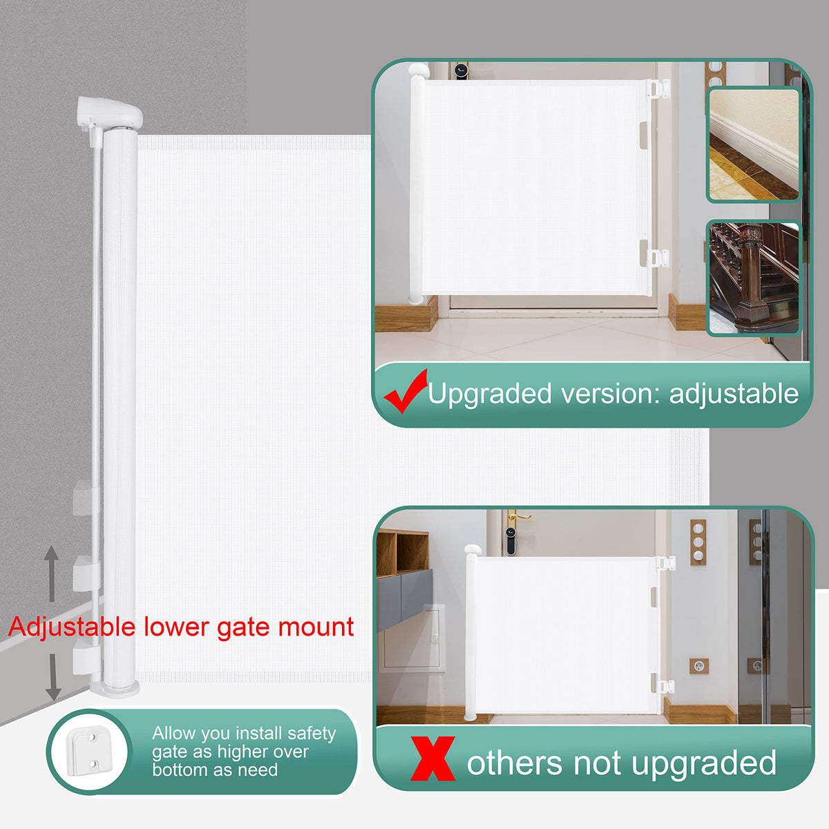 Sulishang Durable 33" Height Mesh Retractable Safety Gate Up To 180cm White DEMO