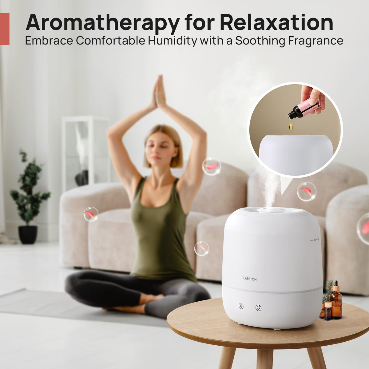 Clarston 2L Single Room Humidifier with Top Fill & 360° Nozzle, White DEMO