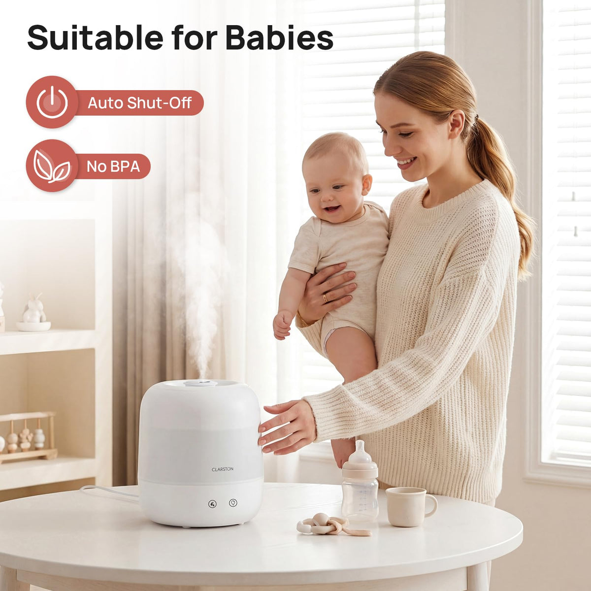 Clarston 2L Single Room Humidifier with Top Fill & 360° Nozzle, White DEMO
