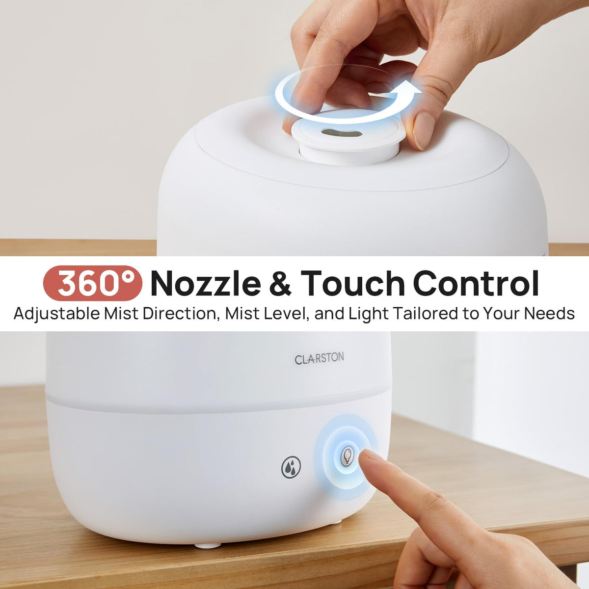 Clarston 2L Single Room Humidifier with Top Fill & 360° Nozzle, White DEMO