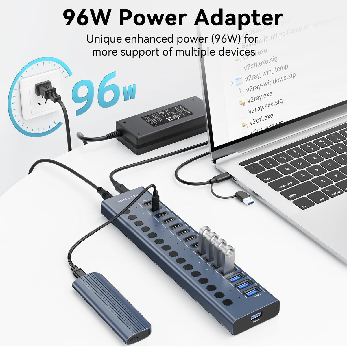 ACASIS 16-Port USB Hubs USB 3.2 Hub with 8 USB-A & USB-C Ports, Grey NEW