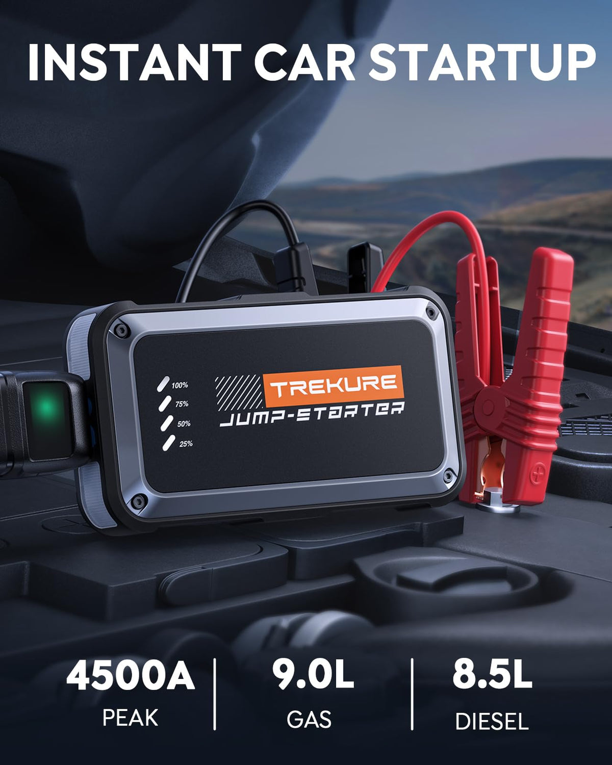 TREKURE Car Jump Starter 4500A Peak Battery Booster Up to 9.0L Gas/8.5L DEMO