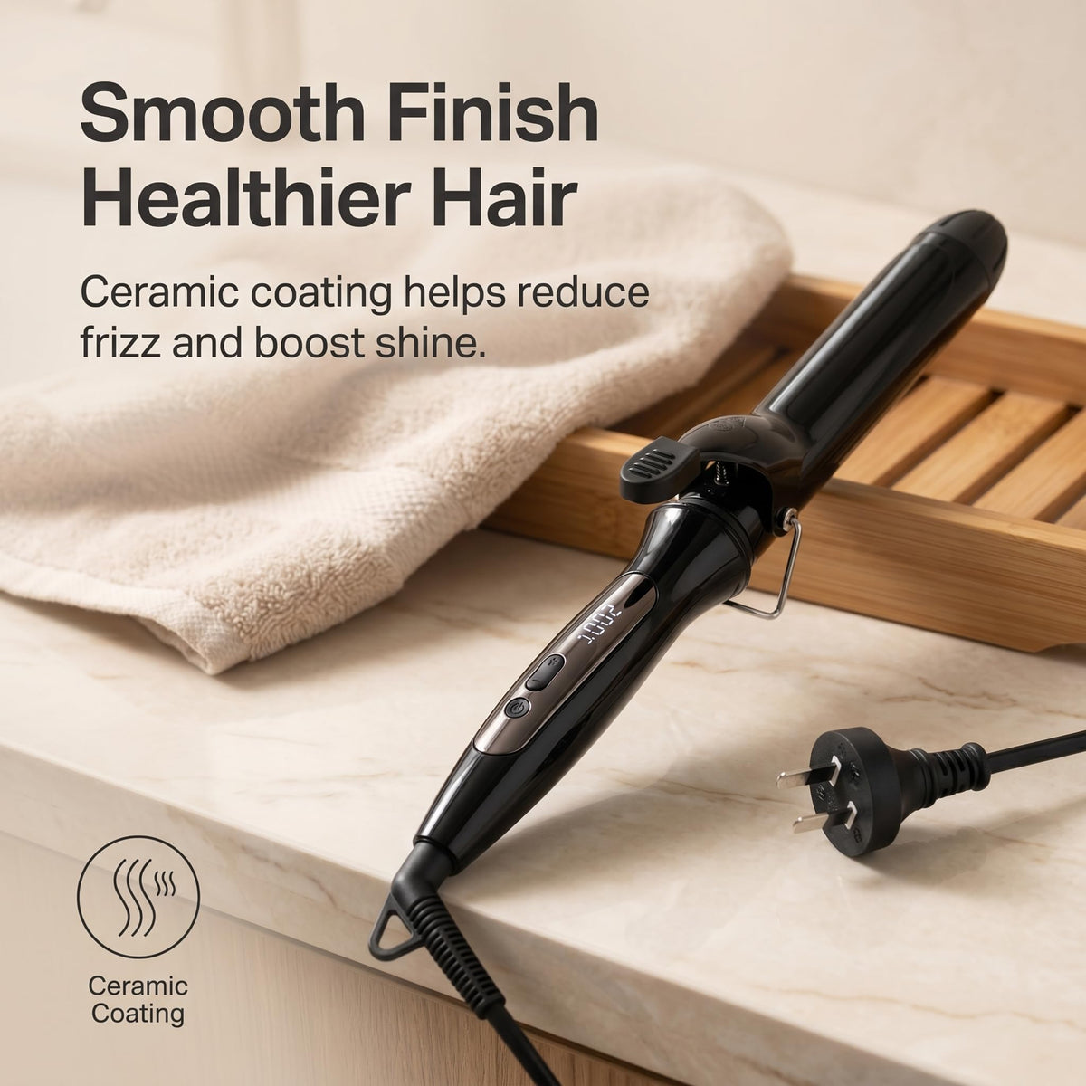 Vibraroo 25mm Wide Ceramic Curling Wand for Loose Waves and Beach Curls NEW