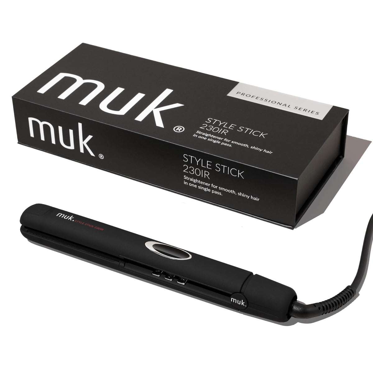 MUK. Professional Ceramic Hair Straightener for All Types, Black Size One NEW