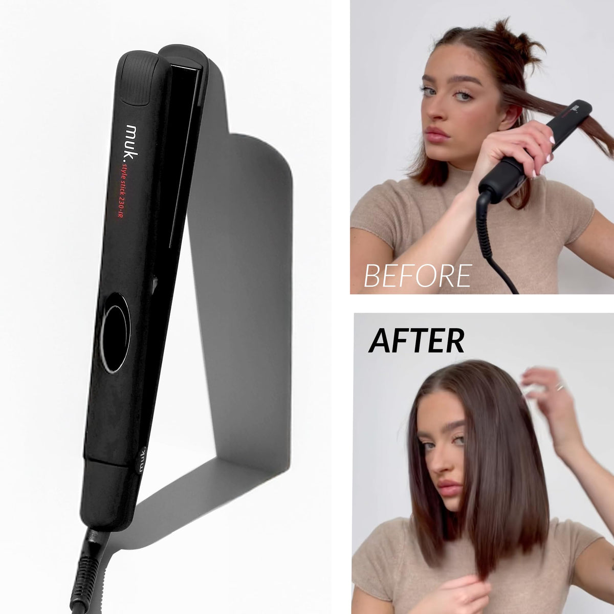 MUK. Professional Ceramic Hair Straightener for All Types, Black Size One NEW