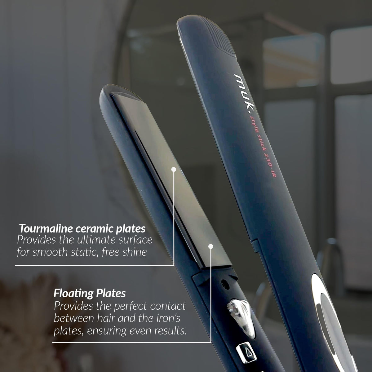 MUK. Professional Ceramic Hair Straightener for All Types, Black Size One NEW